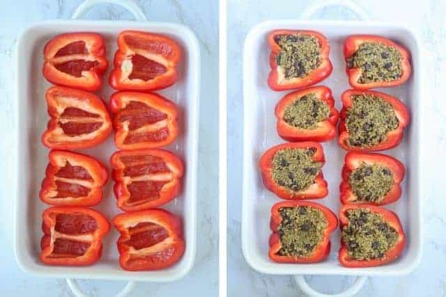 making mexican stuffed peppers with quinoa in two steps.