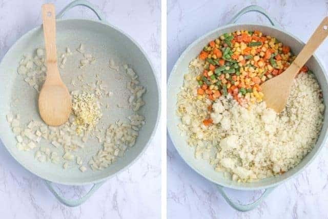steps for making cauliflower fried rice.