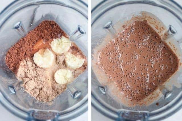 making chocolate baked oats in a blender