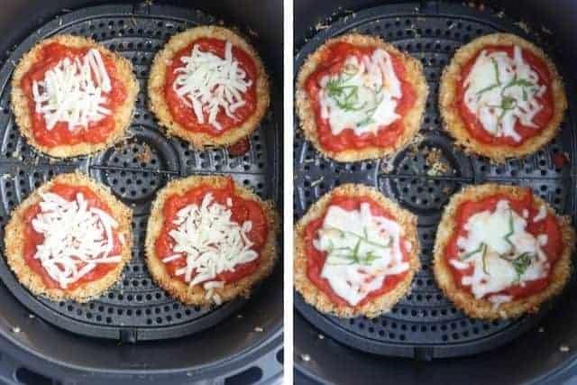 air frying eggplant parmesan slices in two steps.