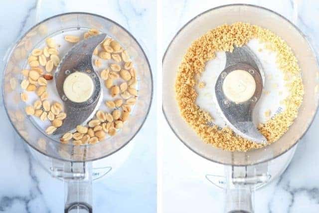 chopping peanuts in a food processor in two steps.