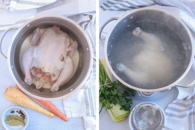 boiling chicken in water.