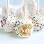 no bake cake pops with rainbow sprinkles.