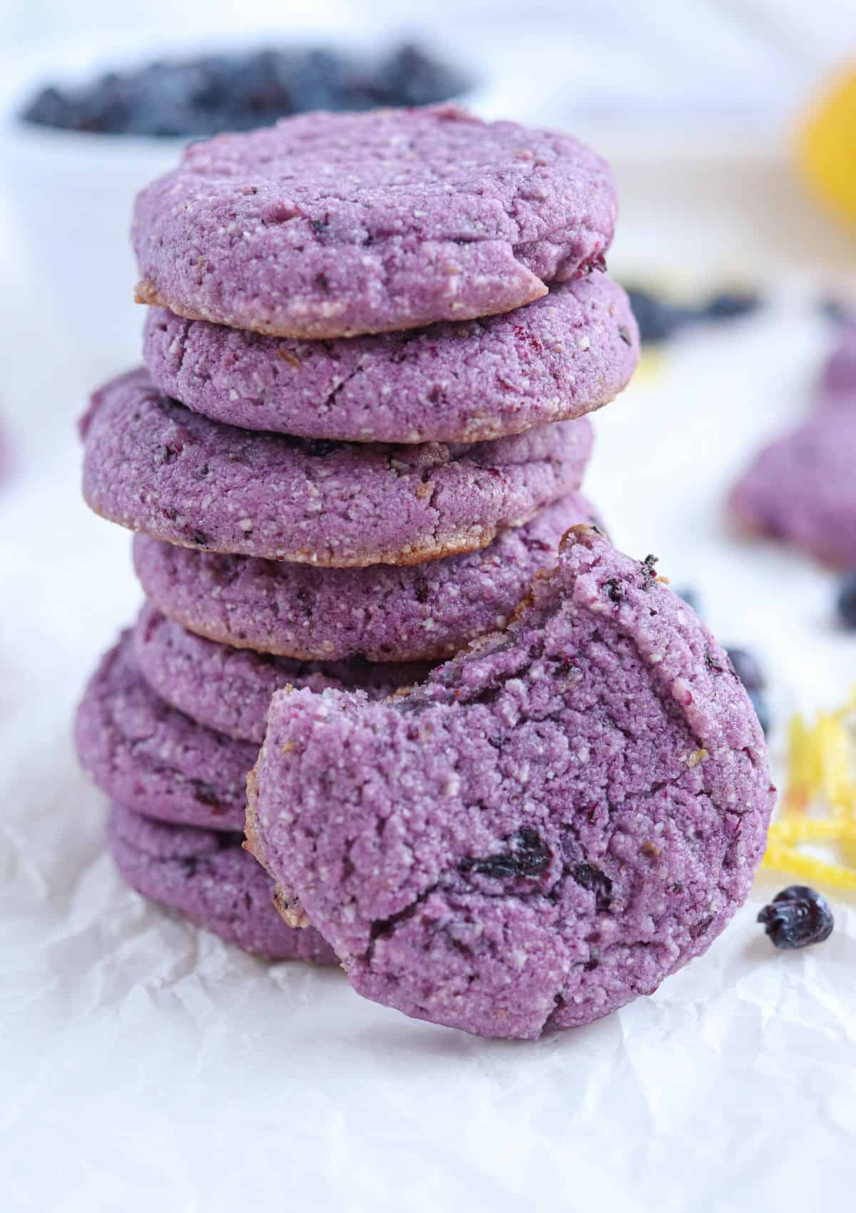a stack of blueberry lemon cookies.