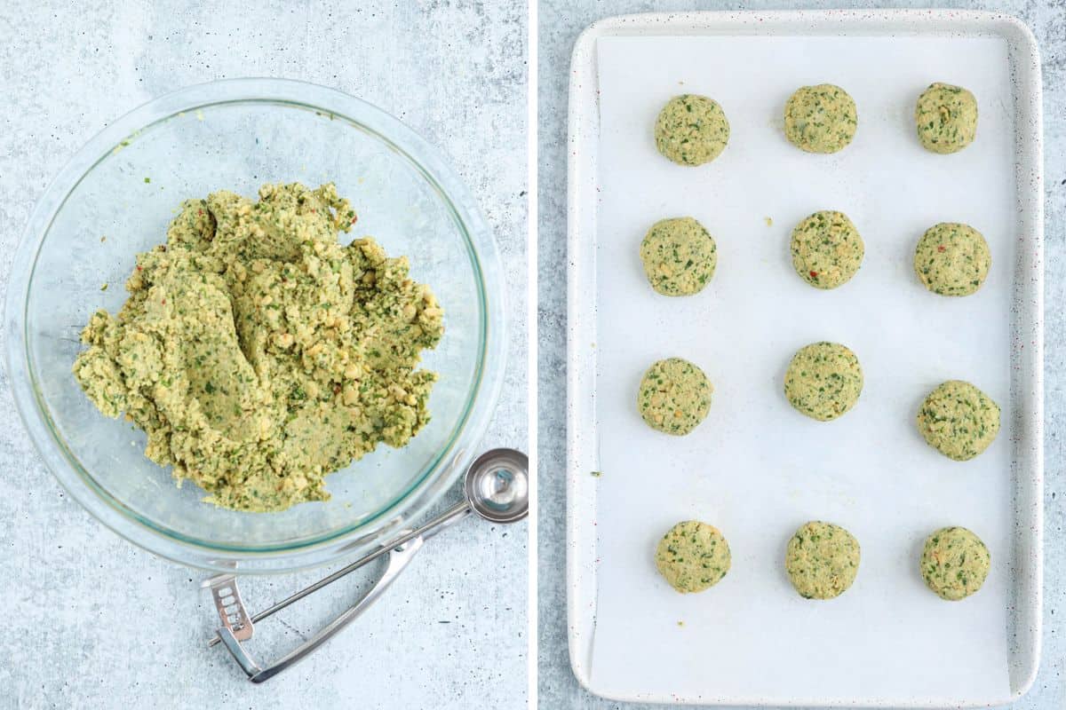 shaping falafel patties in two steps.