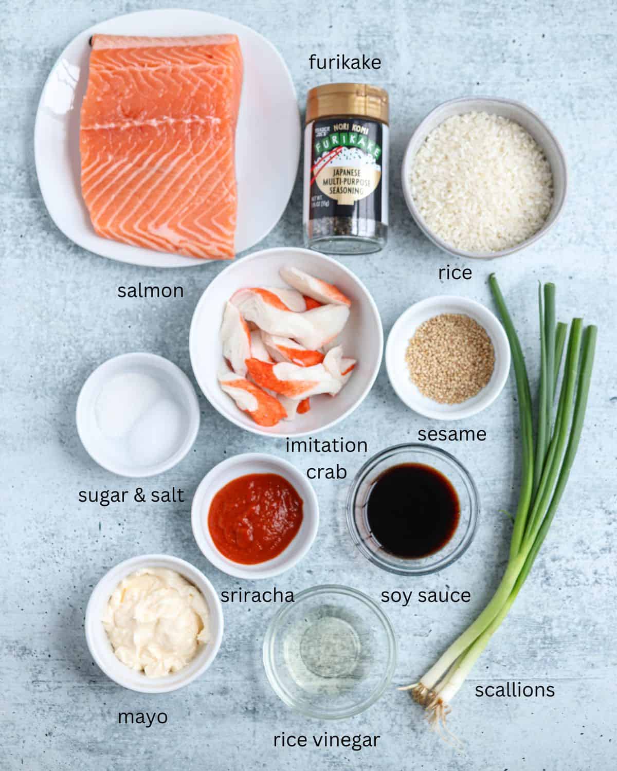 Ingredients for Salmon Sushi Bake