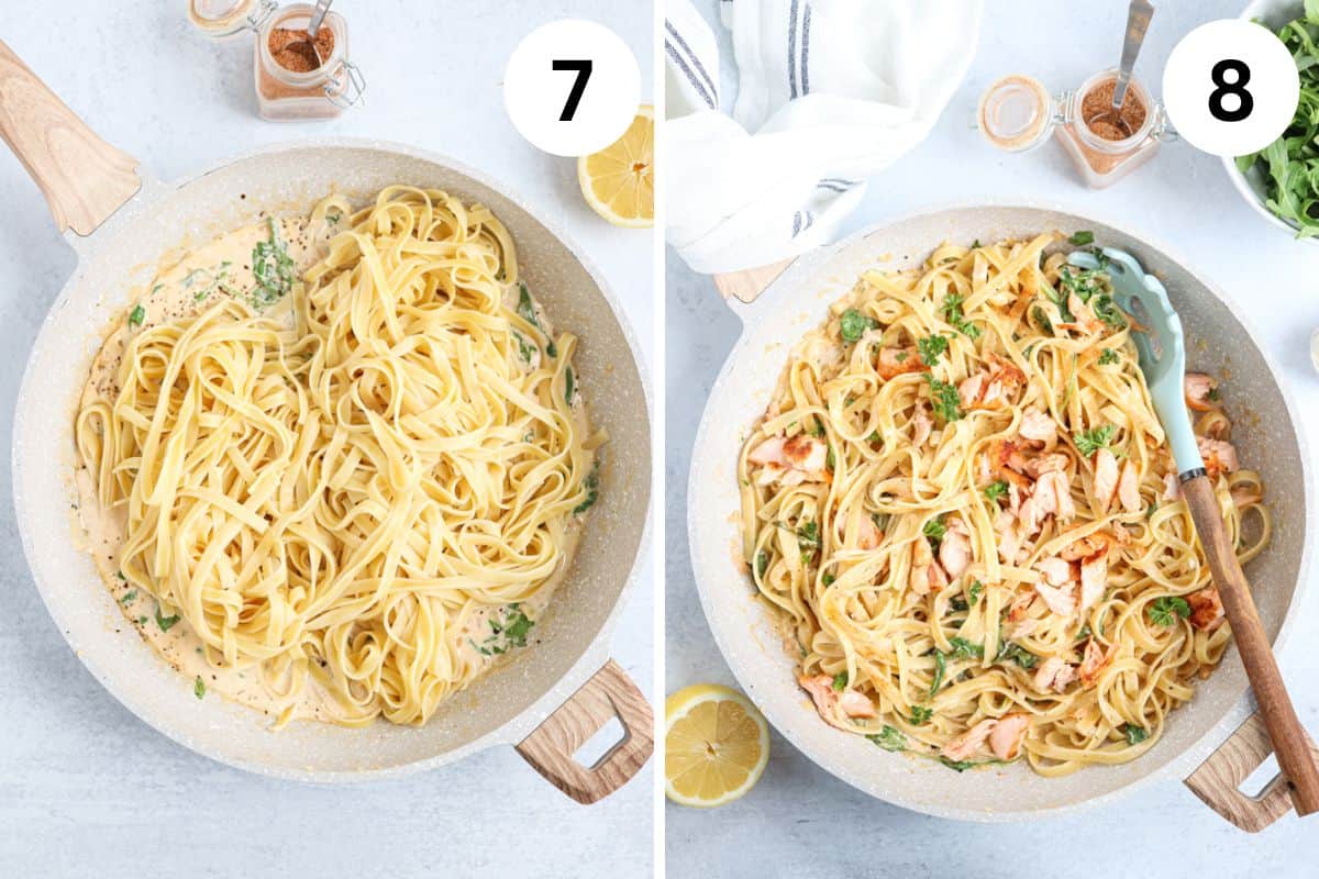 making creamy cajun pasta with salmon in 2 steps. 